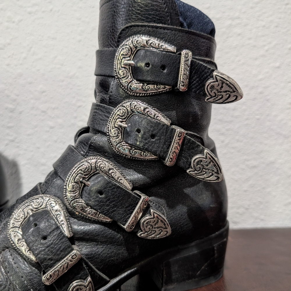 Freebird by Steven Black Leather Buckle Ankle Boots - Picture 12 of 15